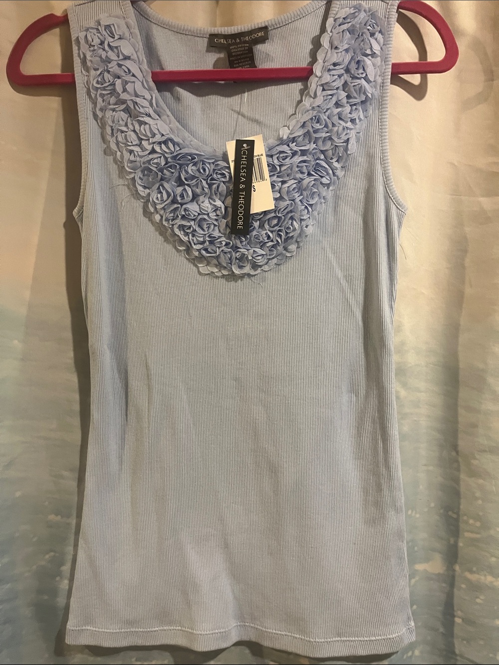 Chelsea & Theodore Baby Blue Floral Applique Ribbed Tank